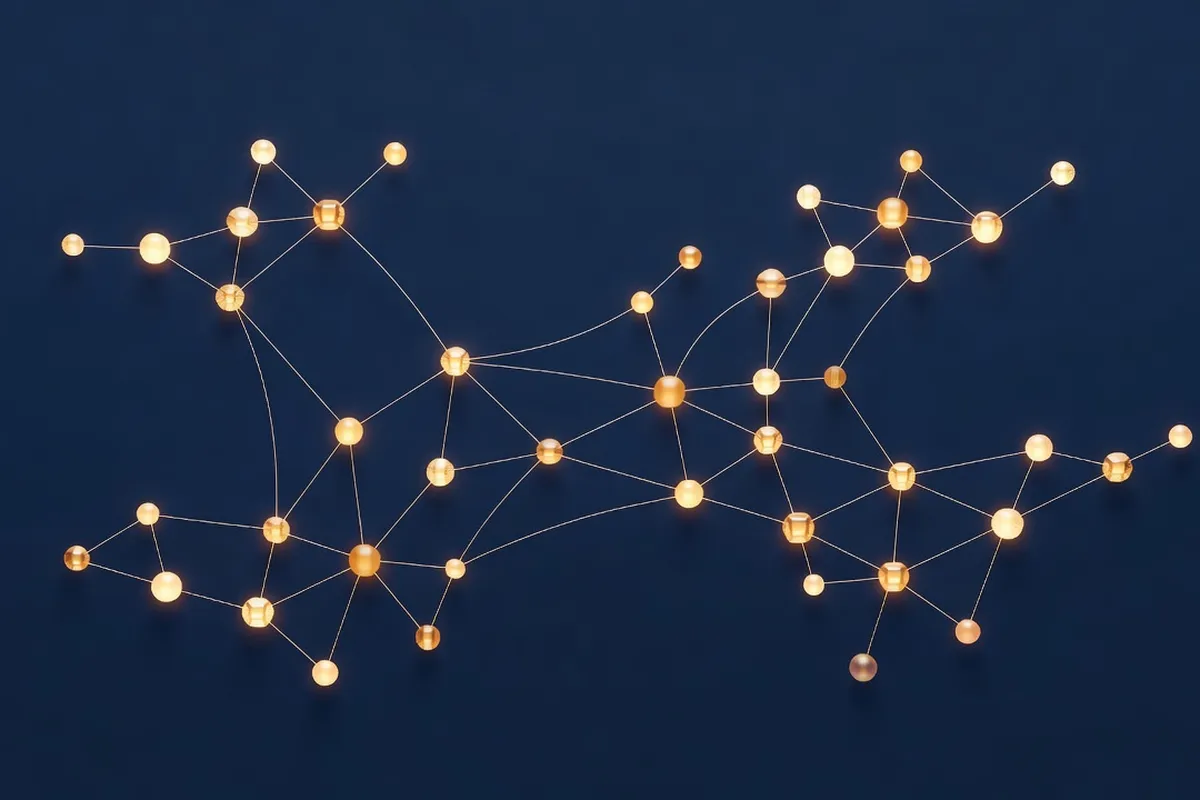 Abstract data network visualization representing how a matching algorithm connects profiles