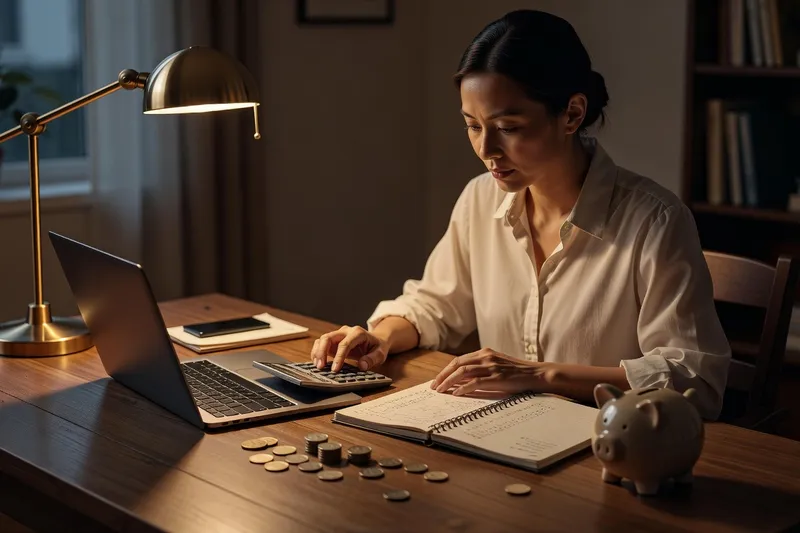 A person budgeting for online dating expenses at a desk