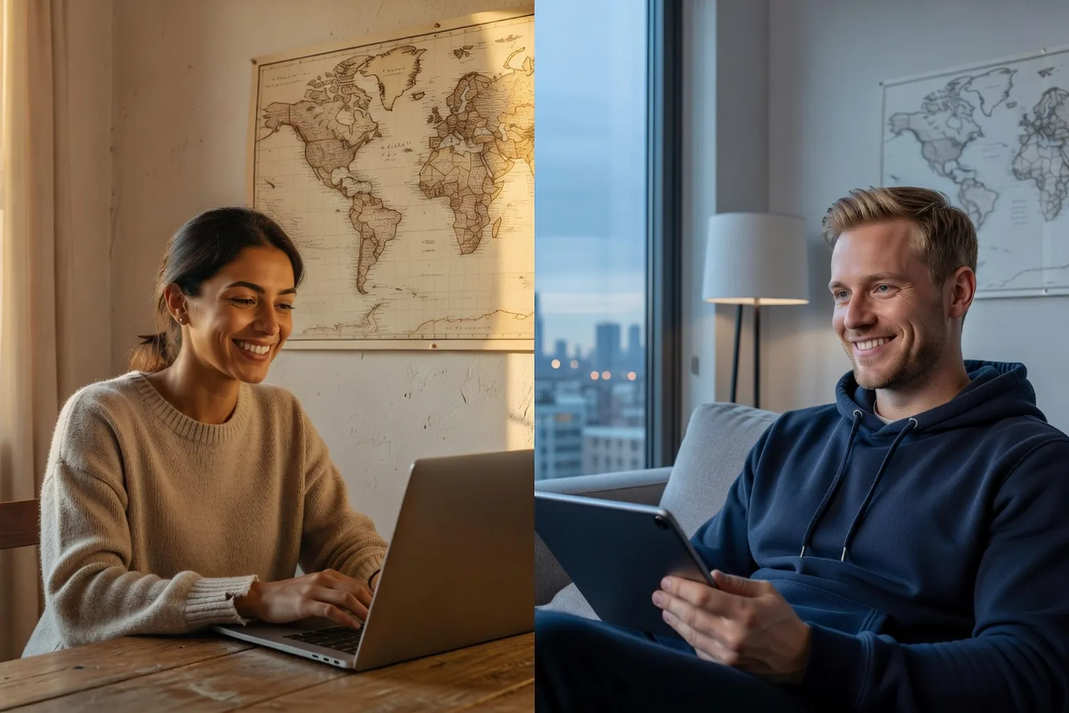 International couple connecting over video call across cultures