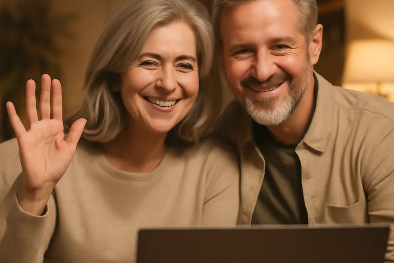 Two people in their fifties enjoying a video call before meeting in person