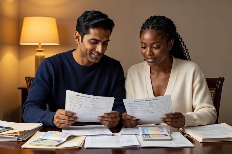 A couple reviewing visa paperwork and documentation together