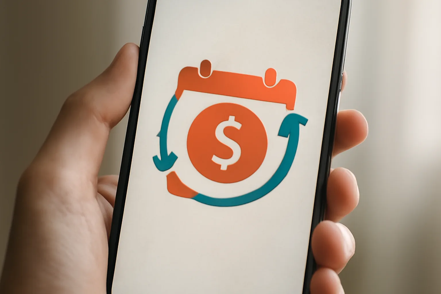 A hand holding a phone showing a subscription renewal notification screen